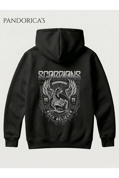 SCORPIONS Tasarımı Yazılı SIRT Baskılı Unisex Kapüşonlu Pamuklu Kanguru Cepli Sweatshirt Hoodie