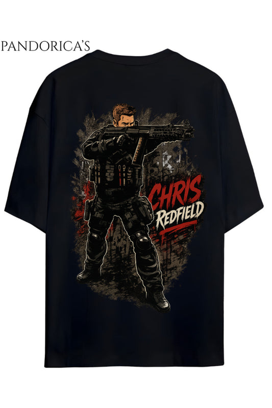 Pandorica's Resident Evil Tasarım Serisi "CHRIS REDFIELD" Sırt Baskılı Unisex Pamuklu Gamer Tişört