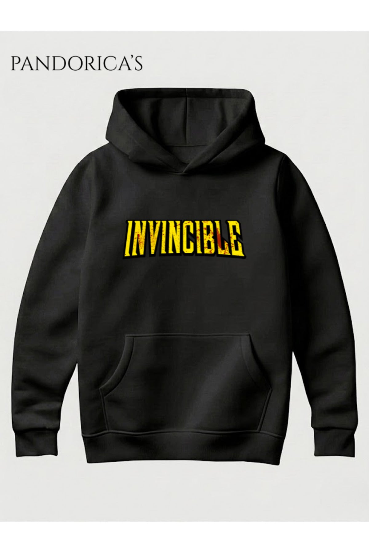 Siyah Invincible Friends & Foes Tasarım Serisi Yazılı Sırt Ve Ön Baskılı Unisex Kapüşonlu Pamuklu Sweatshirt (Hoodie) - 33
