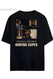 Pandorica's Saving People Hunting Supes Yazılı The Boys & Supernatural Unisex Pamuklu T-shirt