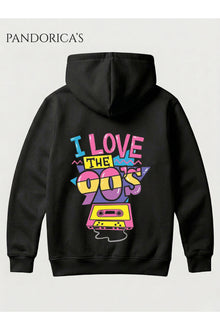 90lar "I LOVE 90'S" Yazılı Retro Tasarımı SIRT BASKILI Unisex Kapüşonlu Pamuklu Sweatshirt Hoodie