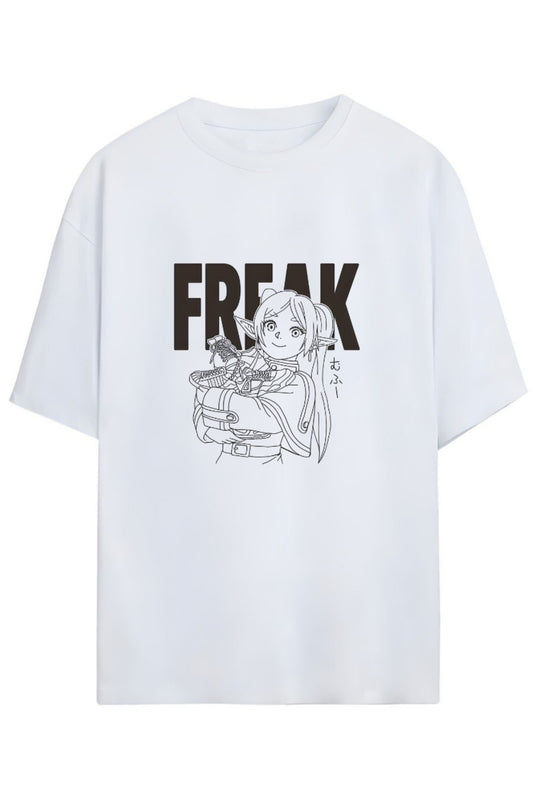 Frieren: Beyond Journey's End (Sousou no Frieren) "THE FREAK" Yazılı Chest Baskılı Pamuklu Unisex Tişört
