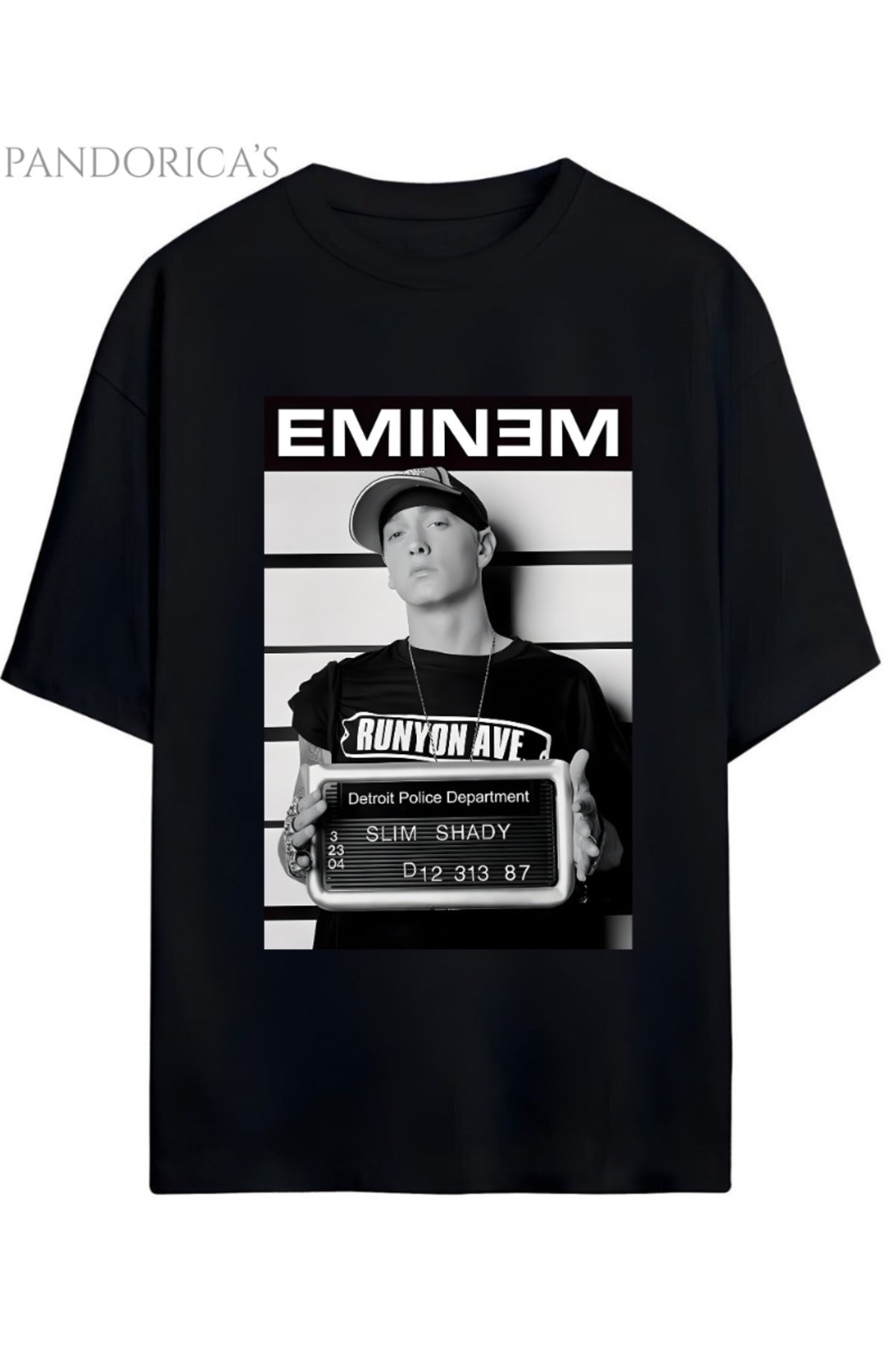 Eminem Slim Shady Mugshot Baskılı Yazılı Pamuklu Unisex Tişört