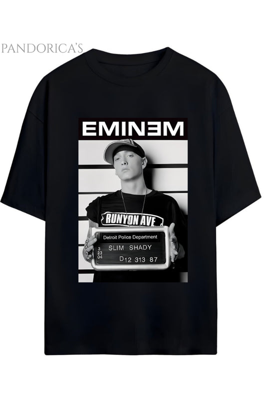 EMINEM SLIM SHADY MUGSHOT BASKILI YAZILI PAMUKLU UNISEX TİŞÖRT