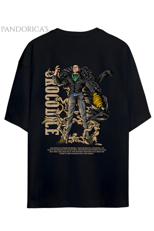 ONE PIECE ÖZEL TASARIM SERİSİ "CROCODILE" SIRT BASKILI YAZILI UNISEX PAMUKLU TİŞÖRT