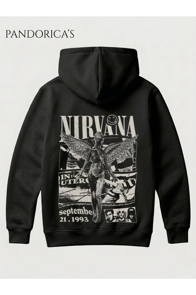 NIRVANA "IN UTERO" Tasarımı Yazılı SIRT Baskılı Unisex Kapüşonlu Pamuklu Sweatshirt Kanguru Hoodie