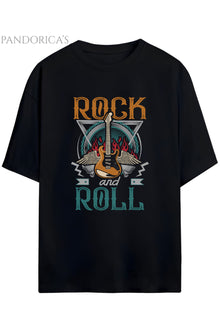 Pandorica's ROCK TASARIM SERİSİ ROCK&ROLL Yazılı Gitar Baskılı Unisex Pamuklu T-shirt