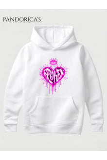 Unisex Broken Kalp Baskılı Pembe Graffitili Kapüşonlu Sweatshirt Pamuklu Hoodie