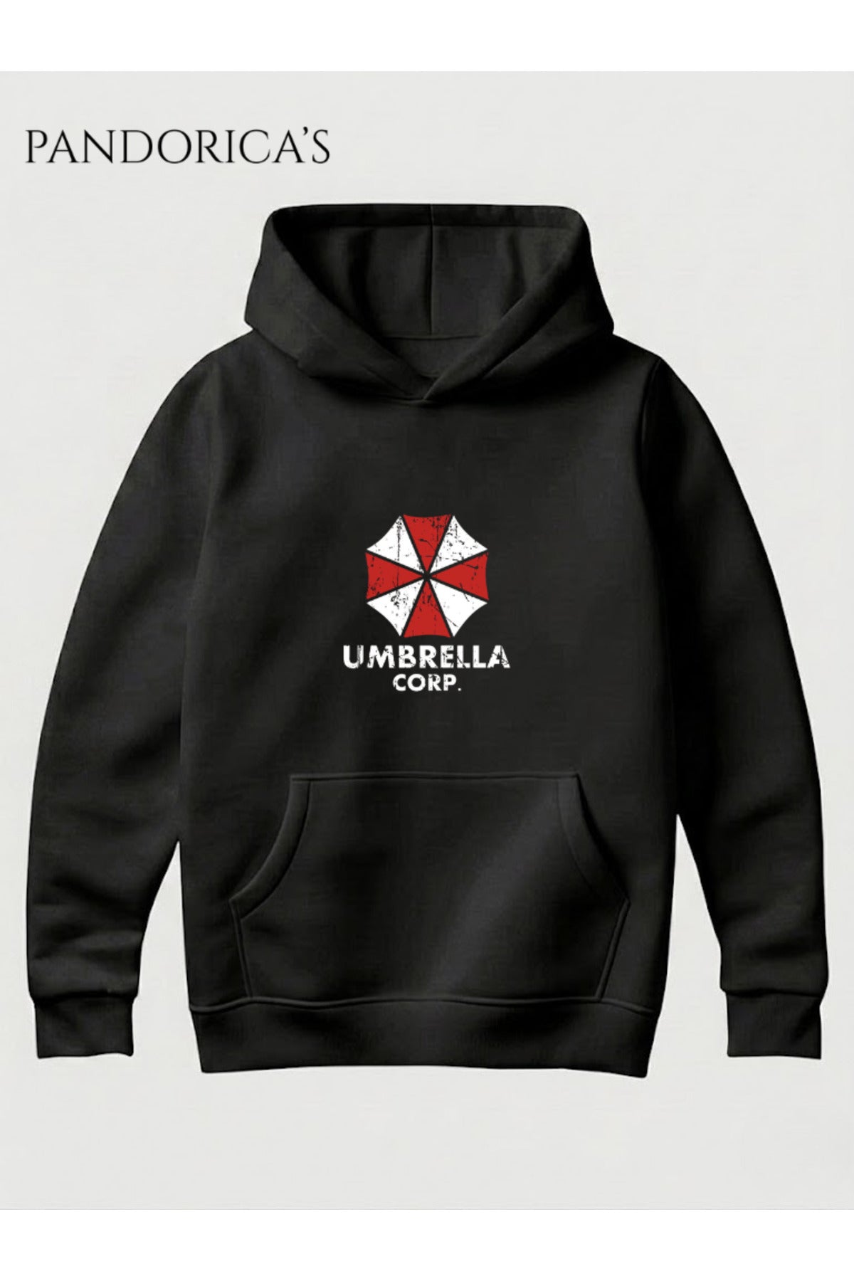 Siyah Resident Evil "Umbrella Corporation T-Virus" Tasarımı Yazılı Baskılı Unisex Kapüşonlu Pamuklu Gamer Sweatshirt Hoodie - 33