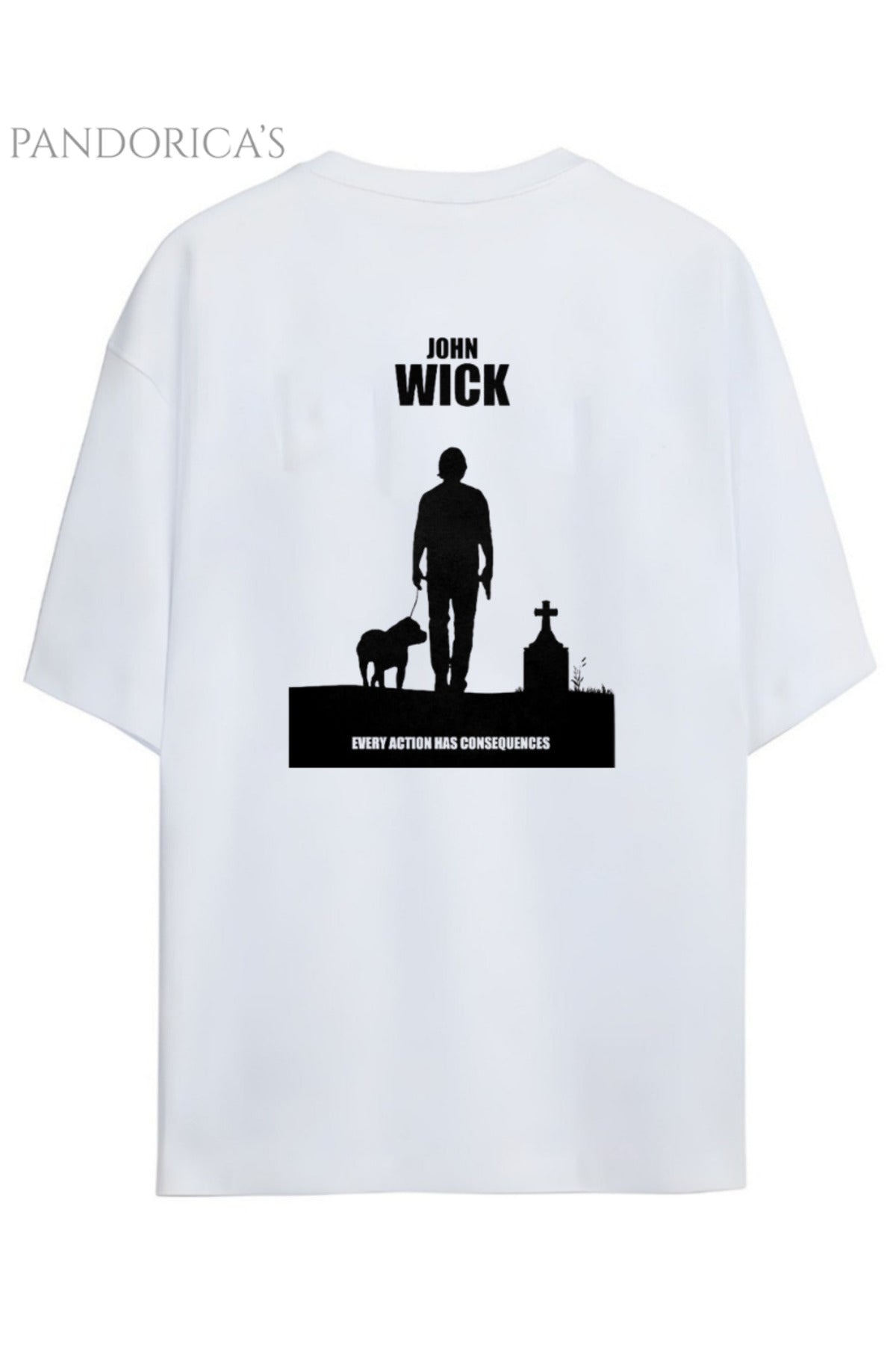 Beyaz Pandorica's John Wick Tasarımı Sırt Baskılı Unisex Pamuklu T-Shirt - 13